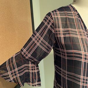 Flare Sleeve Kimono-Navy, Red & White